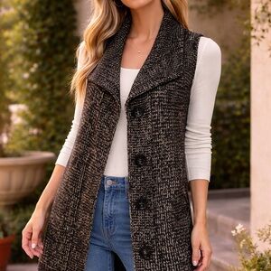 Soft Surroundings Large Black & Gold Metallic Cozy Knit Vest/Sleeveless Cardigan